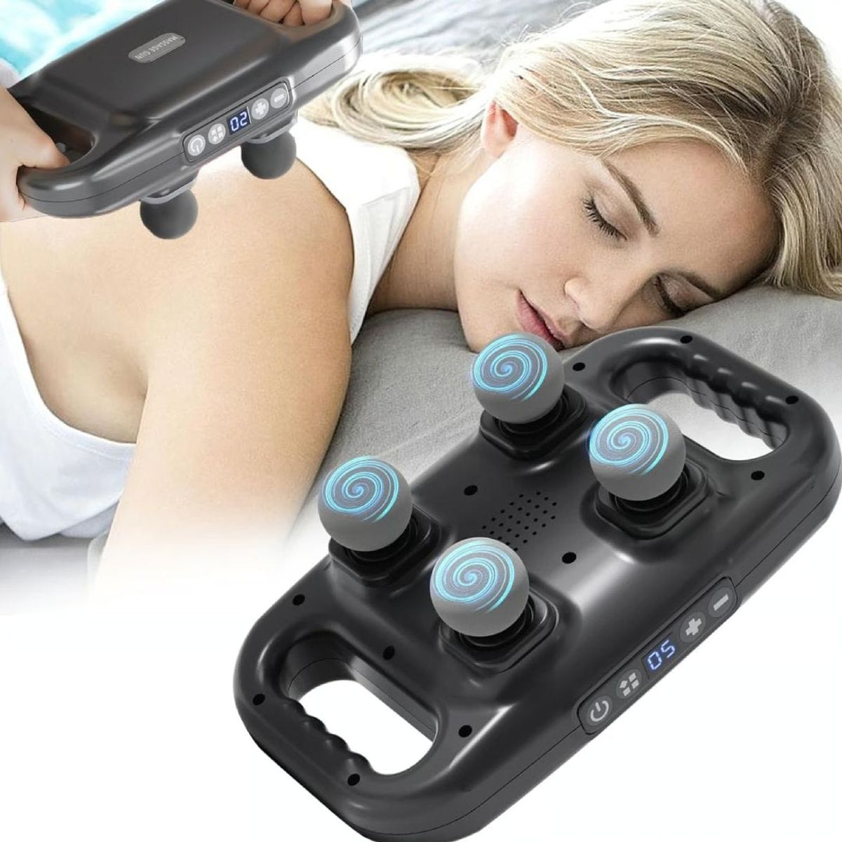 OEM - Masajeador Muscular 4 Cabezales Recargable Negro/Blanco