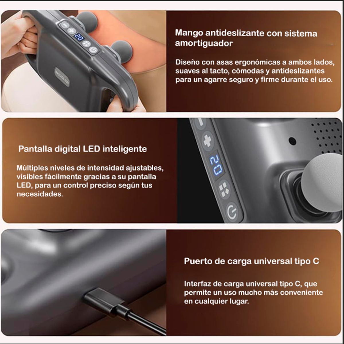 OEM - Masajeador Muscular 4 Cabezales Recargable Negro/Blanco