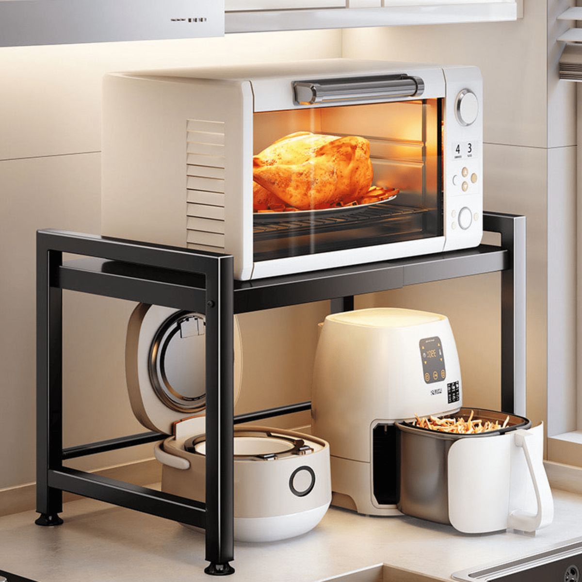 GENERICO - MUEBLE PARA MICROONDAS PLEGABLE ADAPTABLE AL TAMAÑO COLOR NEGRO