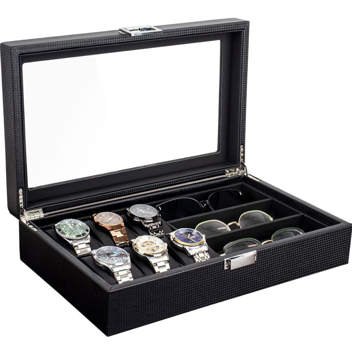 GENERICO - Organizador de Relojes y Gafas de Fibra de Carbono