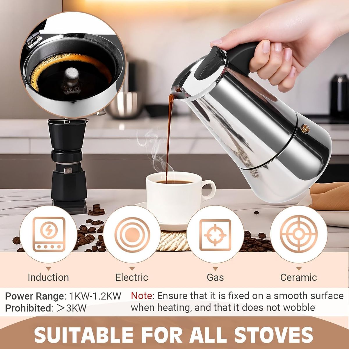 GENERICO - Greca italiana de acero inoxidable 6 tz