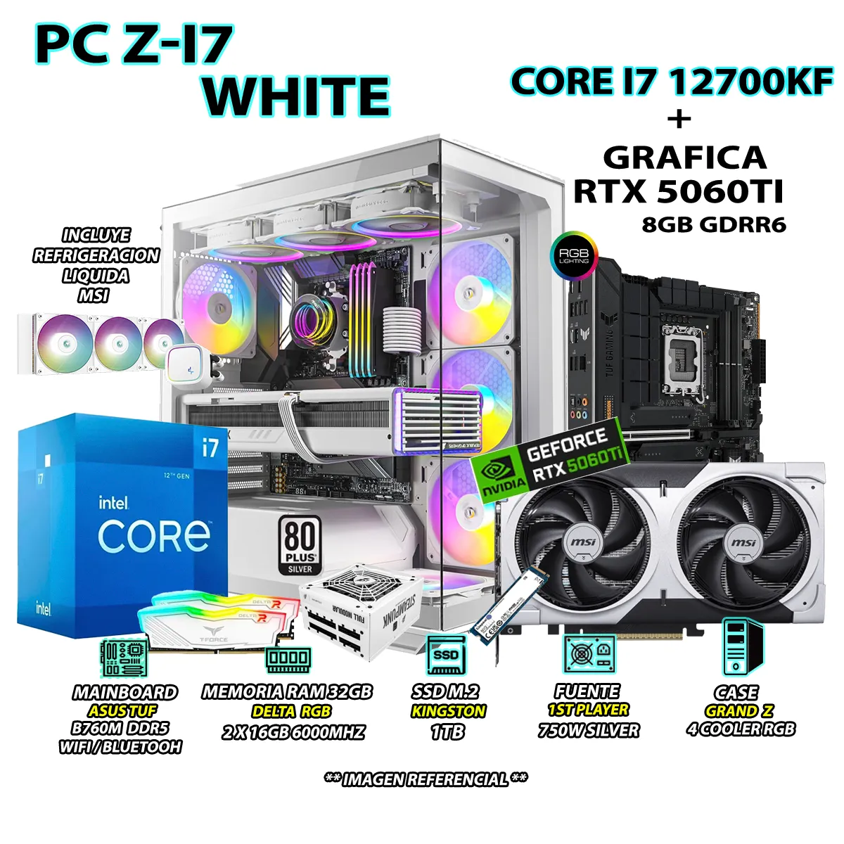 INTEL - Computadora PC Gamer INTEL I7 12700KF RAM 32GB SSD 1TB GRAFICA RTX 5060TI 8GB