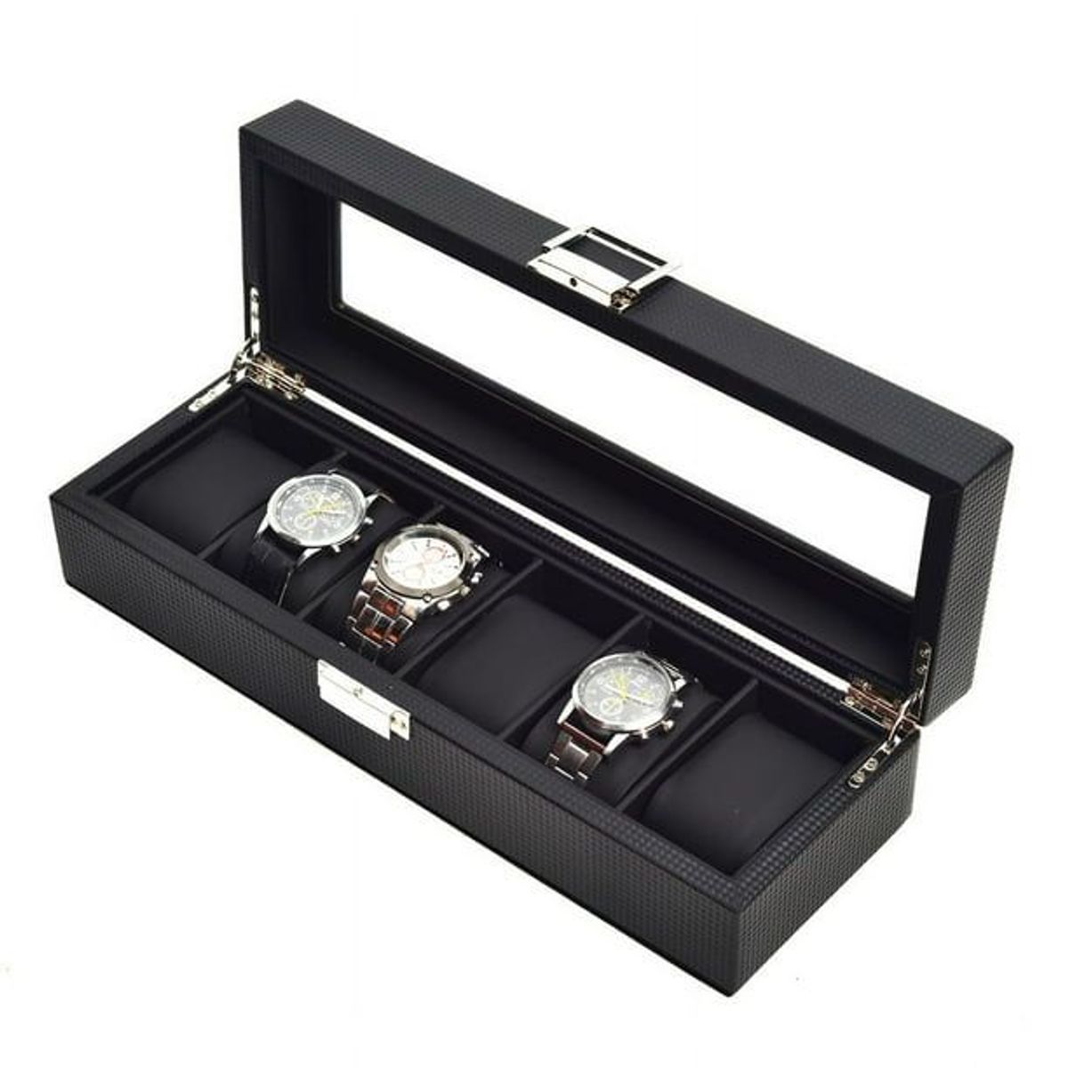 GENERICO - Relojero de Madera MDF de 6 Compartimientos – Fibra de Carbono