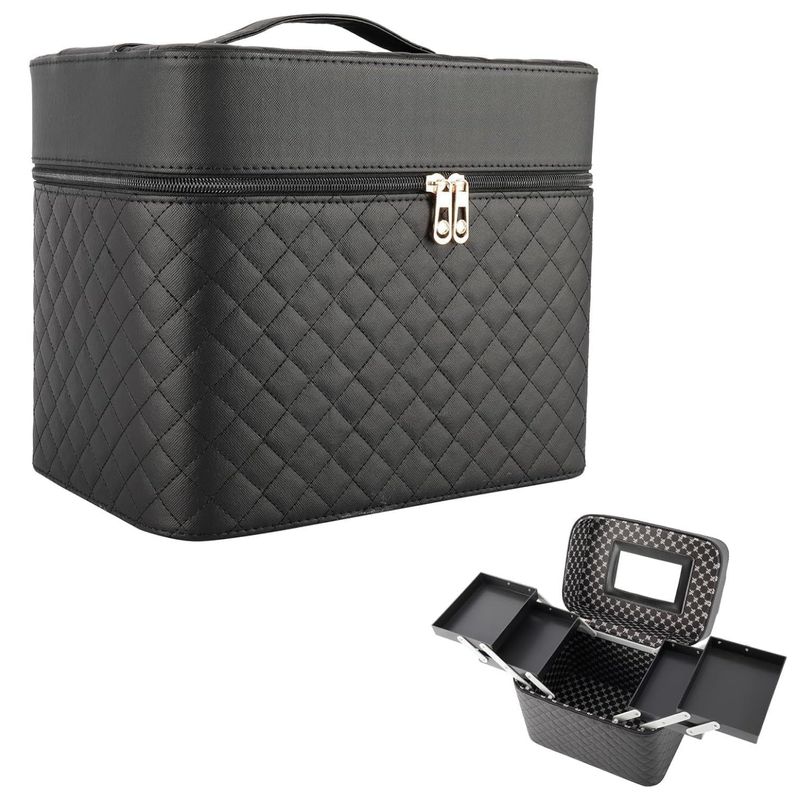 GENERICO - Organizador de Maquillaje con Bandeja Plegable Espejo y Gran Capacidad