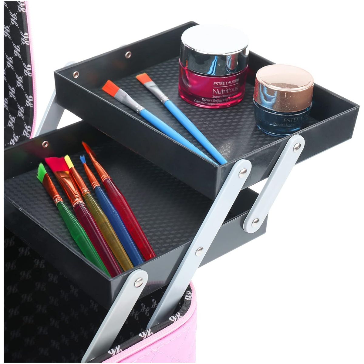 GENERICO - Organizador de Maquillaje con Bandeja Plegable Espejo y Gran Capacidad