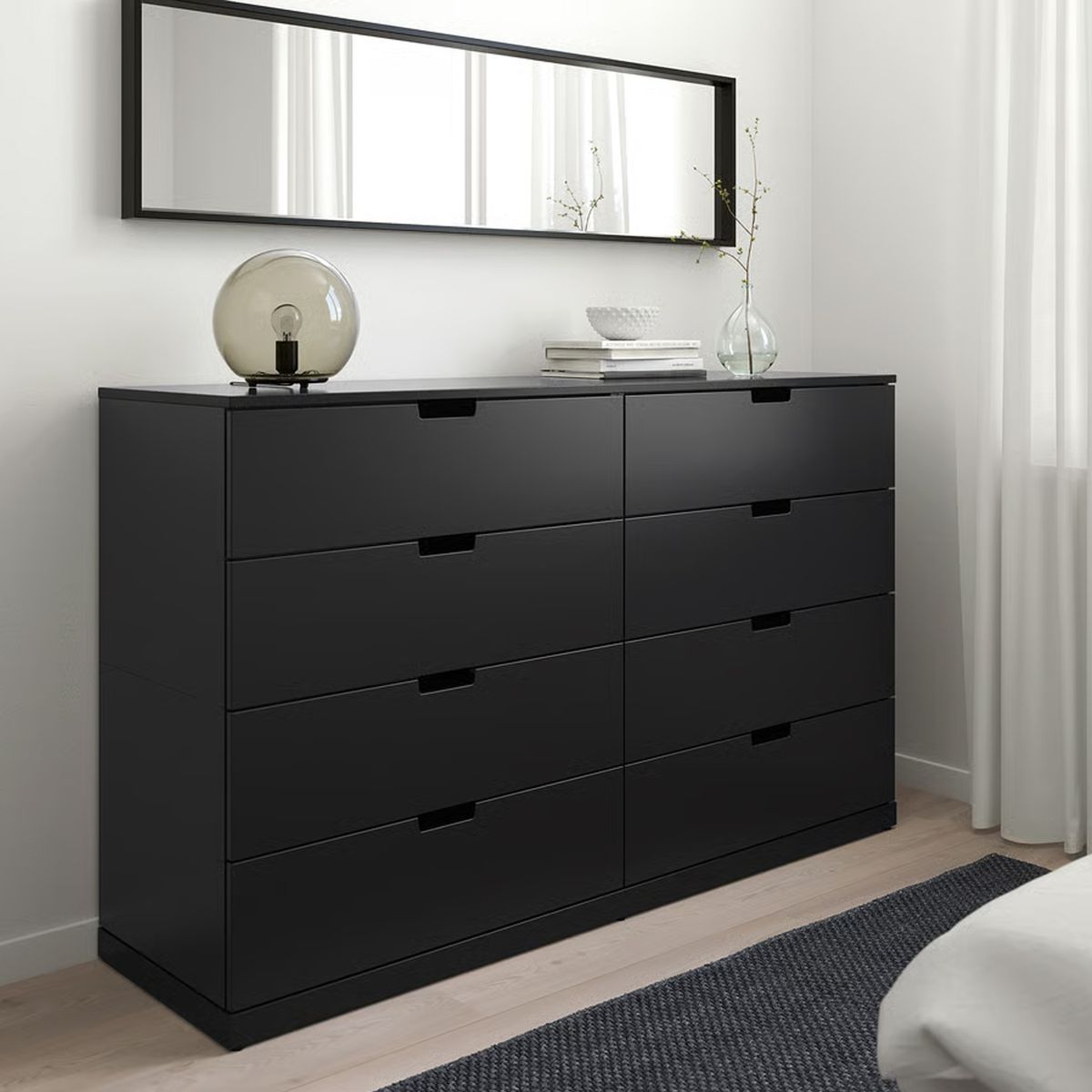 GENERICO - Comoda Melamina Negro 1.20m 8 Cajones Nild