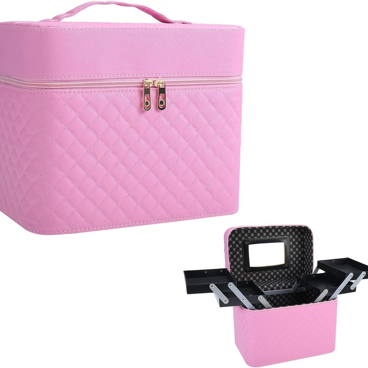 GENERICO - Organizador de Maquillaje con Bandeja Plegable Espejo y Gran Capacidad