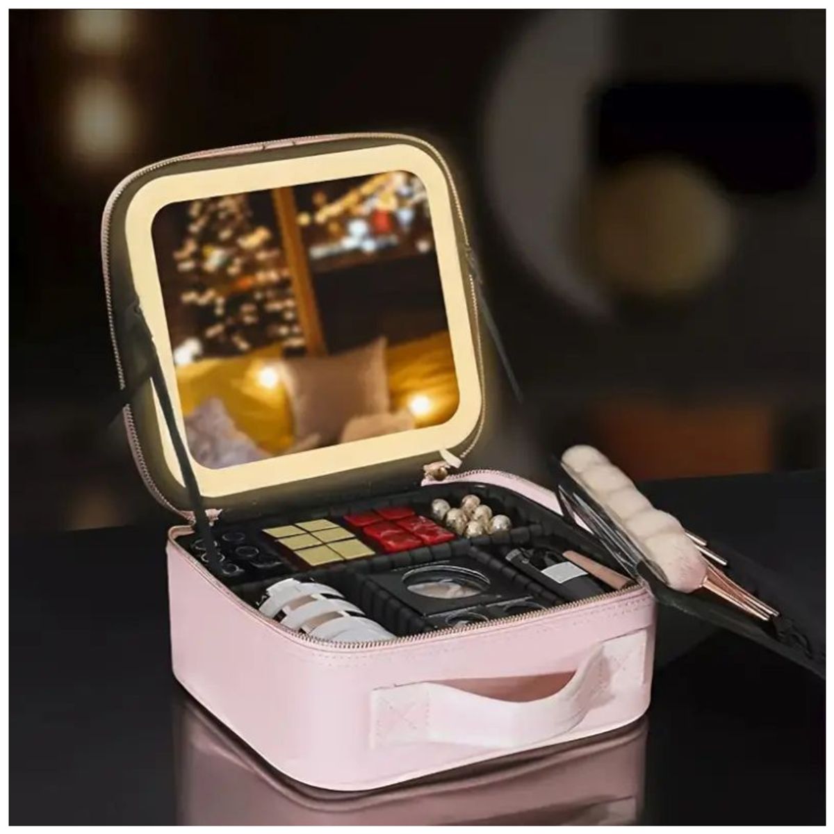GENERICO - Maleta para cosméticos impermeable con espejo luz LED