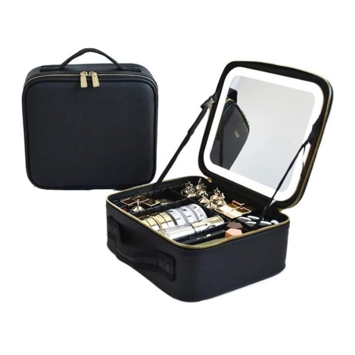 GENERICO - Maleta para cosméticos impermeable con espejo luz LED
