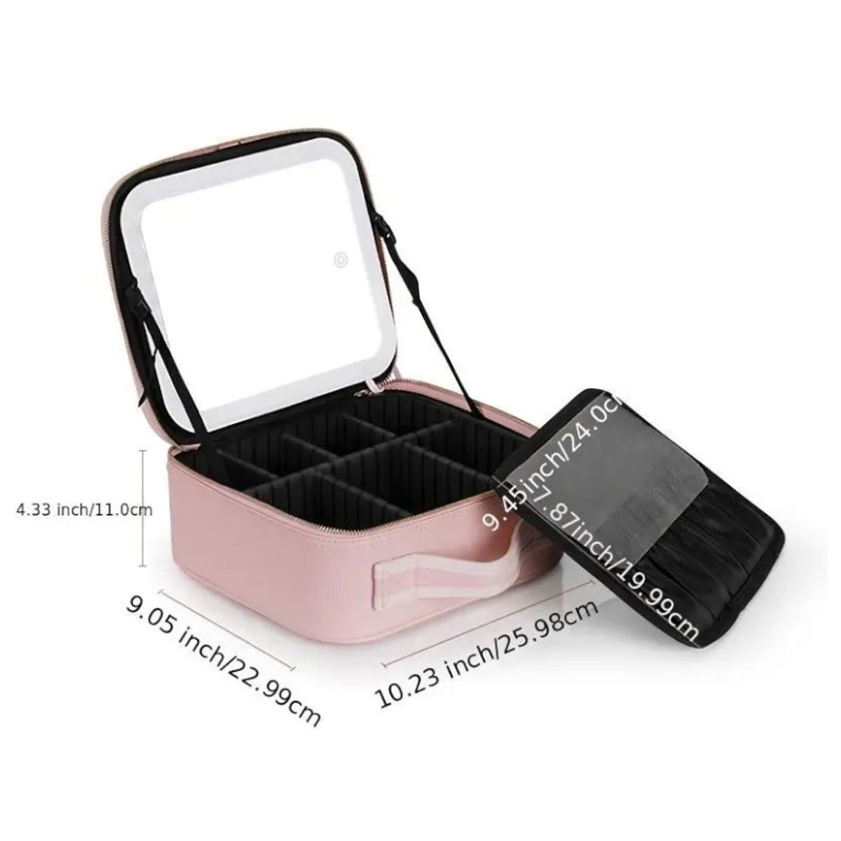 GENERICO - Maleta para cosméticos impermeable con espejo luz LED