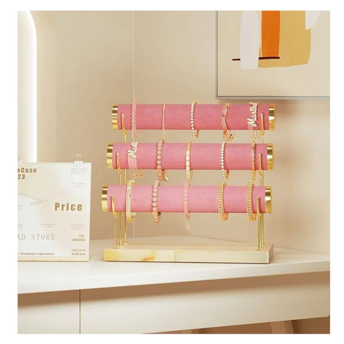 GENERICO - Porta Pulsera 3 Niveles de Terciopelo para Collares Relojes Tobilleras