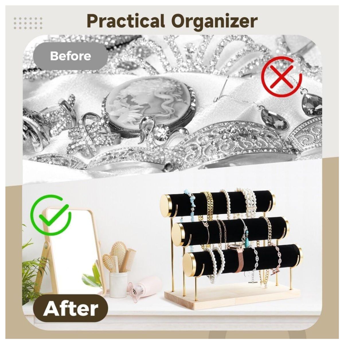 GENERICO - Porta Pulsera 3 Niveles de para Collares Relojes Tobilleras