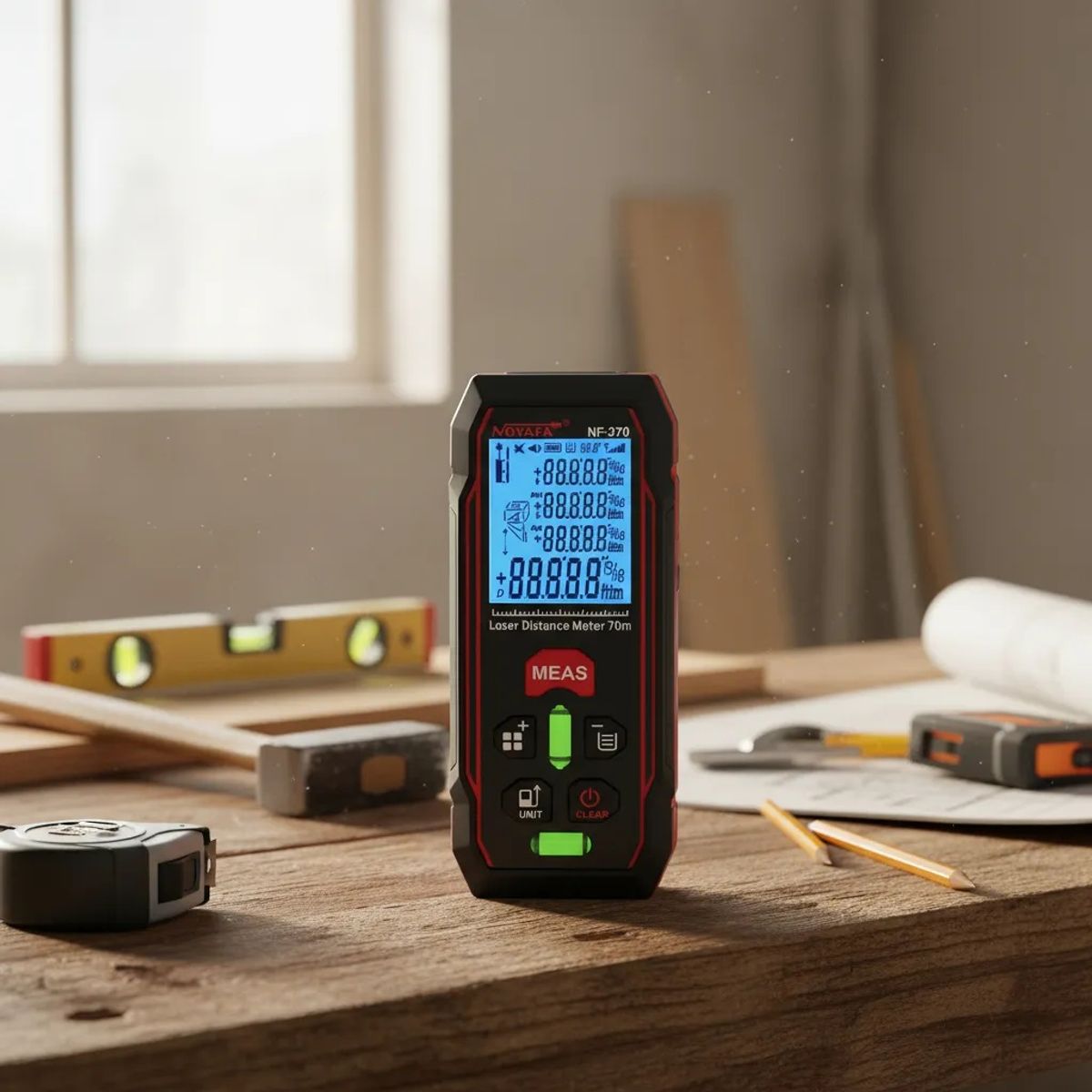 NOYAFA - Medidor distanciometro Láser Digital NF-270 hasta 70 metros funciona con 3 Pilas AAA