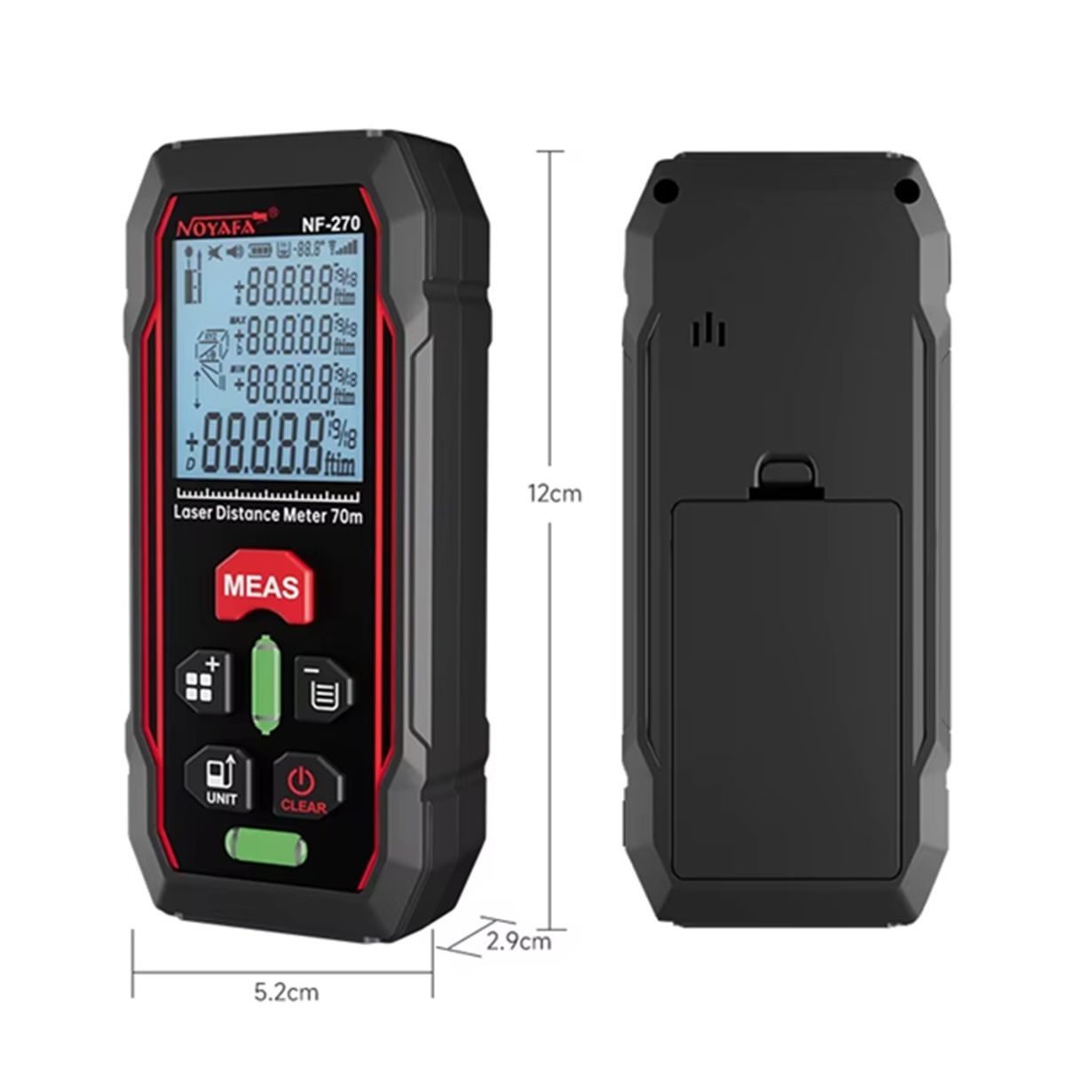 NOYAFA - Medidor distanciometro Láser Digital NF-270 hasta 70 metros funciona con 3 Pilas AAA