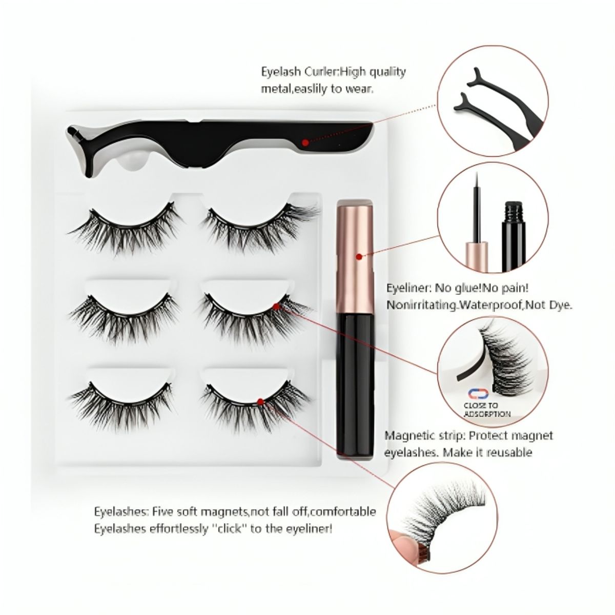 GENERICO - Kit Pestañas Postizas Autoadhesivas Magnéticas 6D EverBeauty