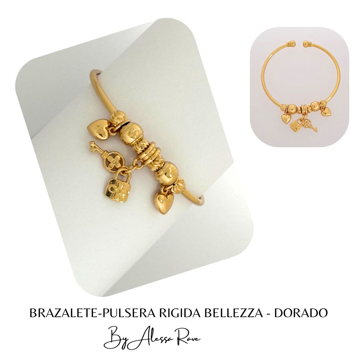 GENERICO - BRAZALETE-PULSERA RIGIDA BELLEZZA - DORADO
