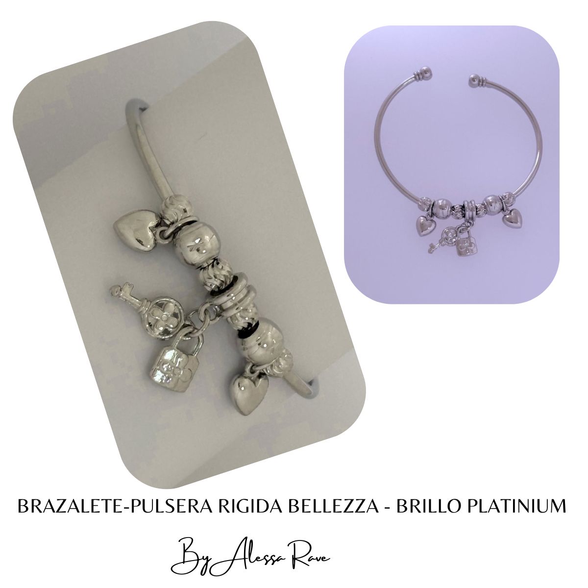 GENERICO - BRAZALETE-PULSERA RIGIDA BELLEZZA - BRILLO PLATINIUM