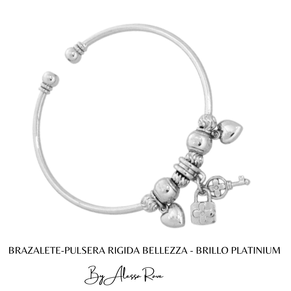 GENERICO - BRAZALETE-PULSERA RIGIDA BELLEZZA - BRILLO PLATINIUM