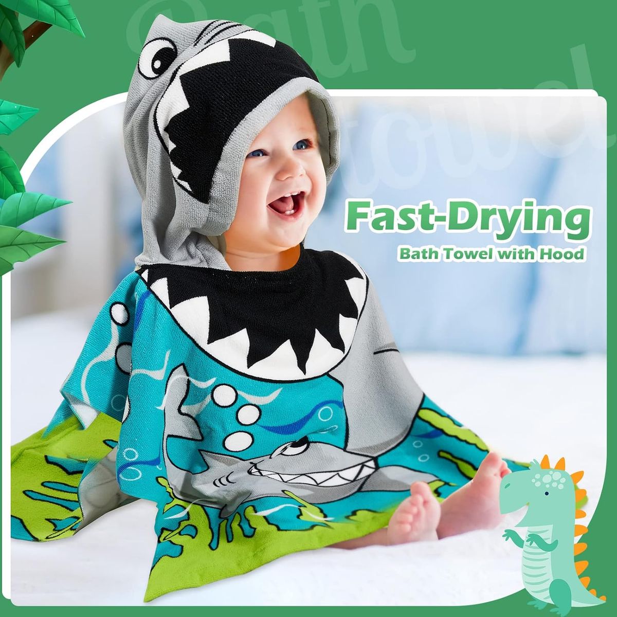 GENERICO - Toalla de Playa con Capucha niños Poncho 2-5 años tiburón