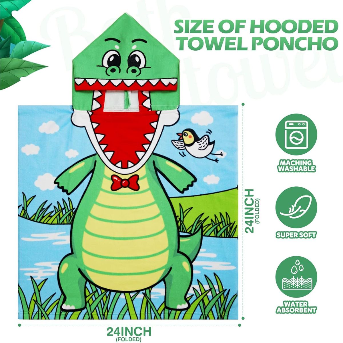 GENERICO - Toalla de Playa con Capucha niños Poncho 2-5 años cocodrilo