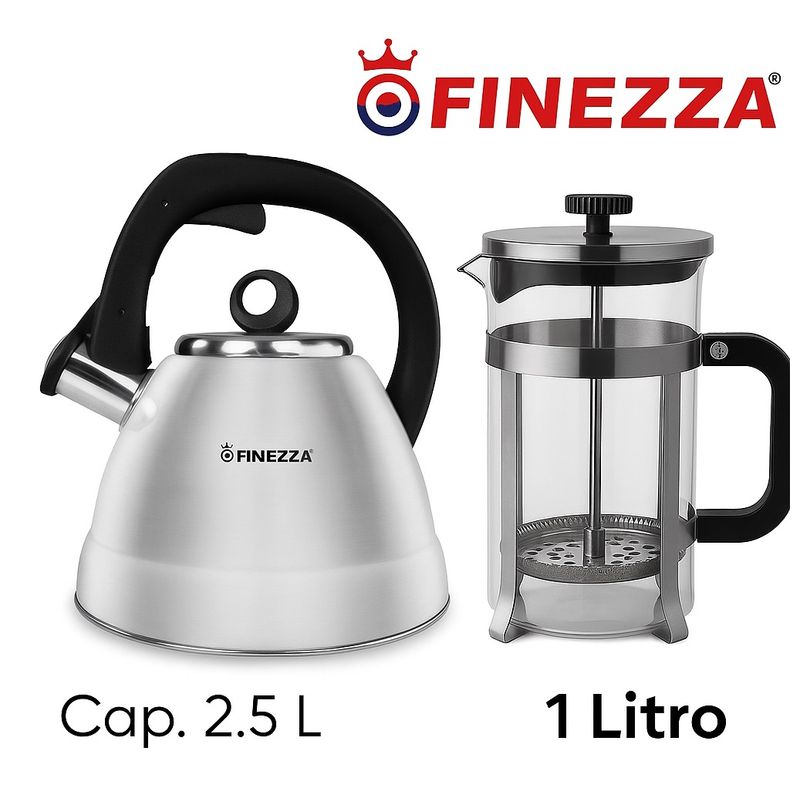 FINEZZA - COMBO Tetera Finezza  2.50 Lt. y Cafetera FRANCES  Acero Inoxidable