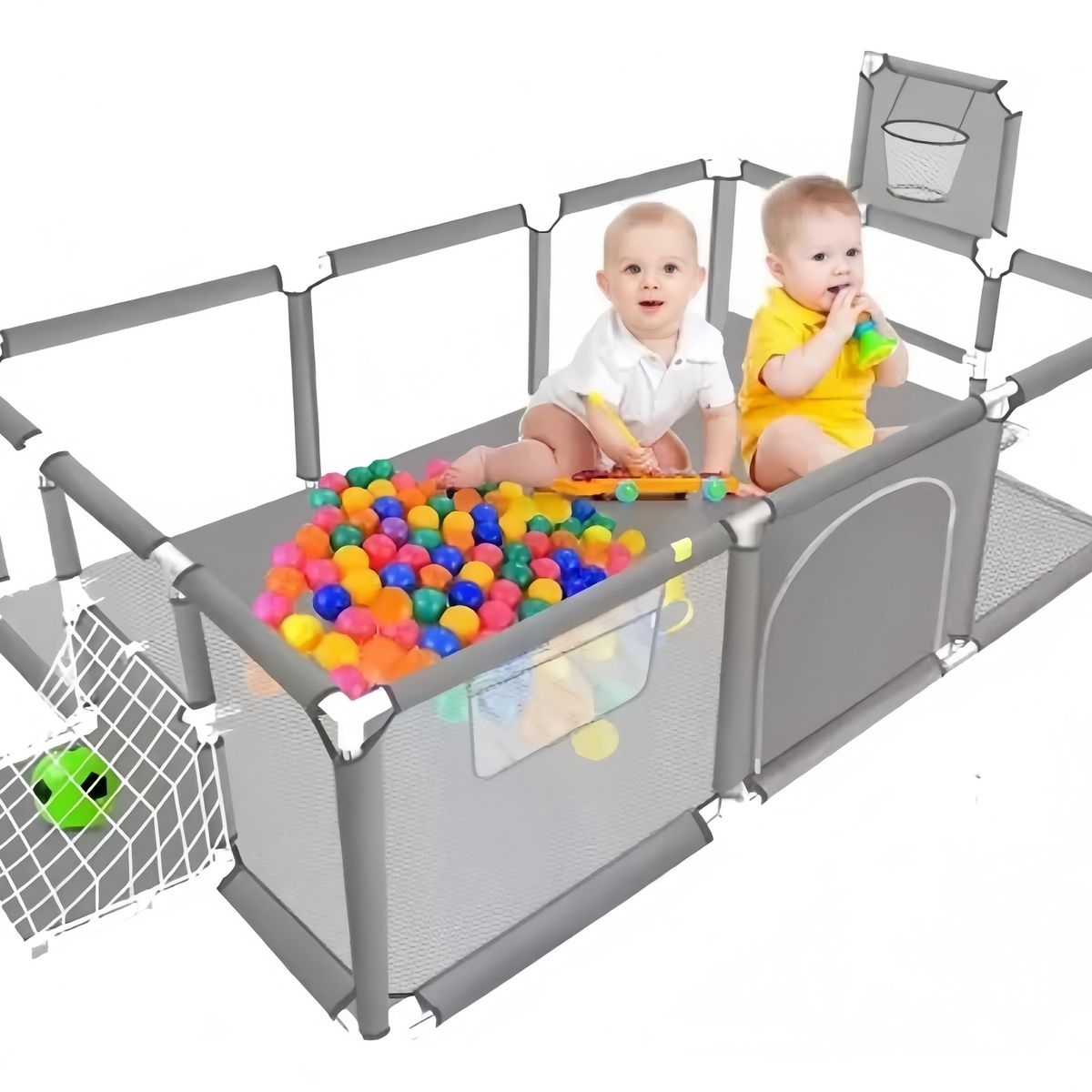 ANYHOGAR - Corral Seguridad Bebes Con Aro De Basket 180cm Gris