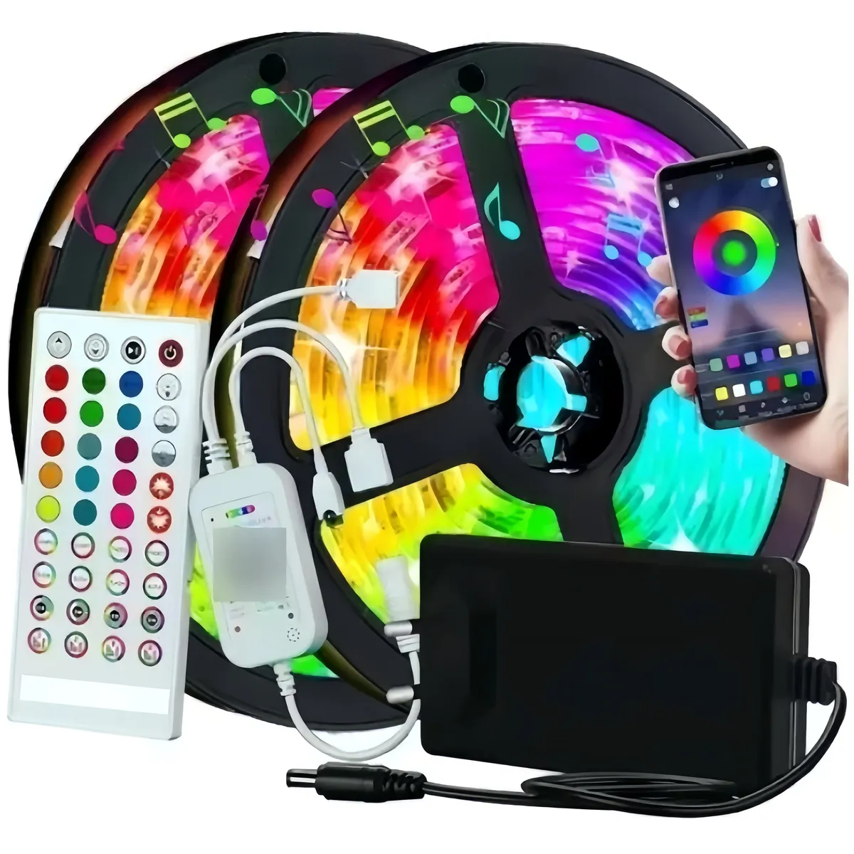 ANYHOGAR - Tira De Luces Led Rgb Bluetooth Músic 20 Metros