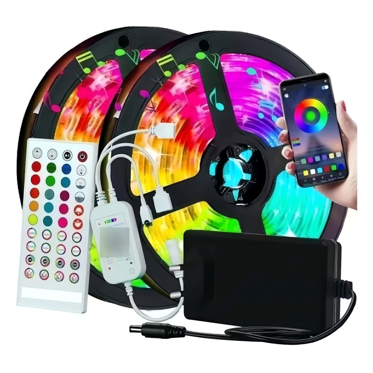 ANYHOGAR - Tira De Luces Led Rgb Bluetooth Músic 20 Metros