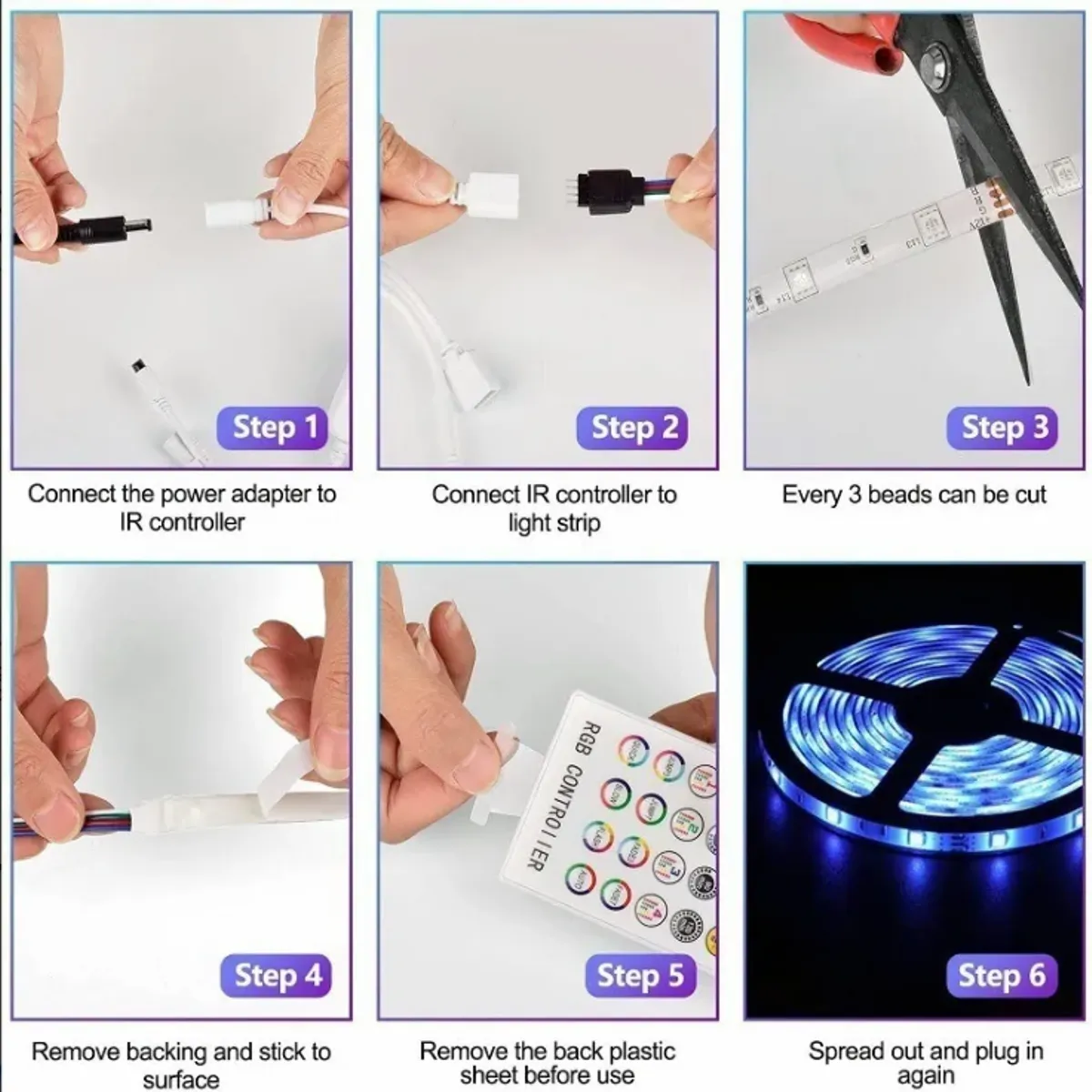 ANYHOGAR - Tira De Luces Led Rgb Bluetooth Músic 20 Metros