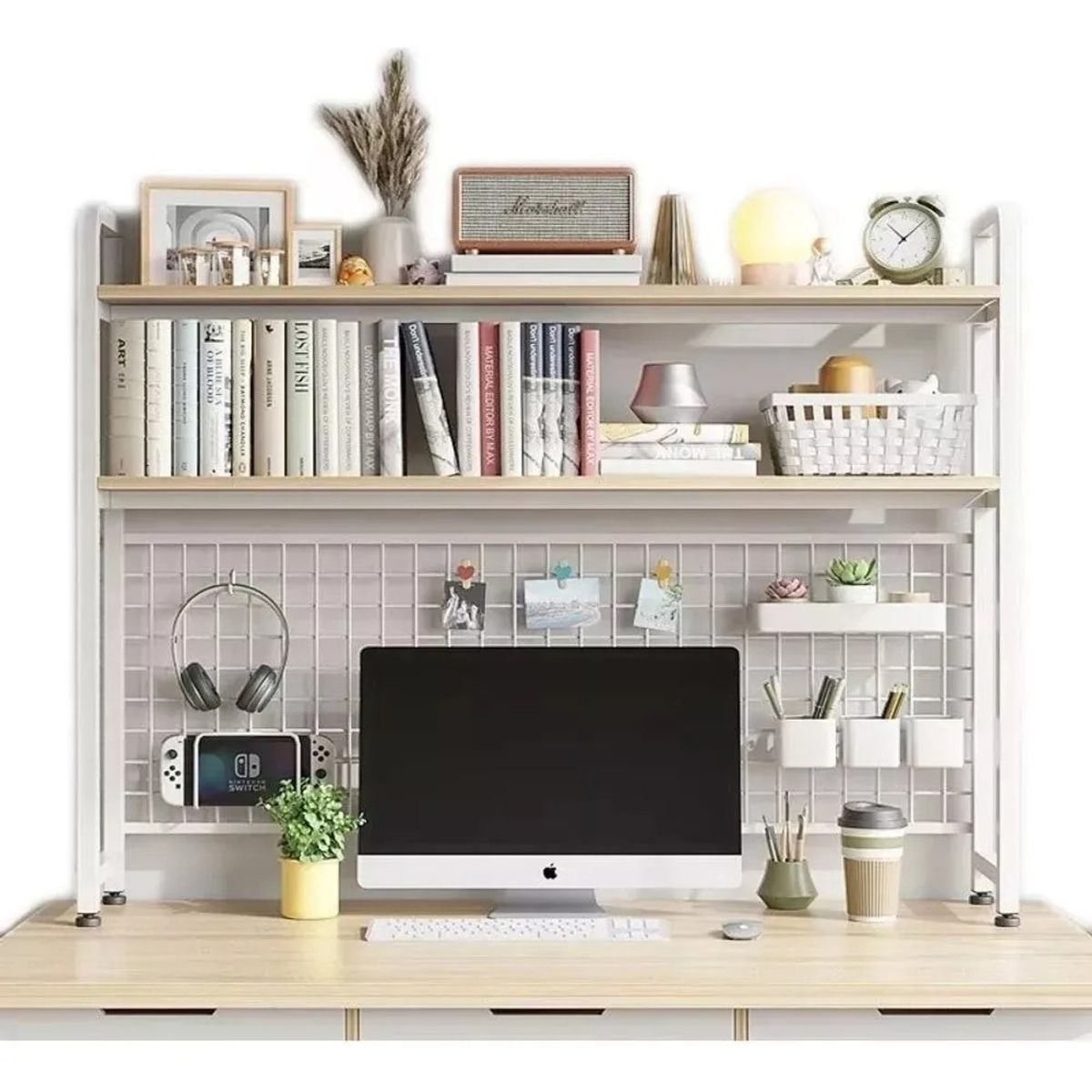 ANYHOGAR - Organizador De Escritorio Multifuncional Con Repisa Metal