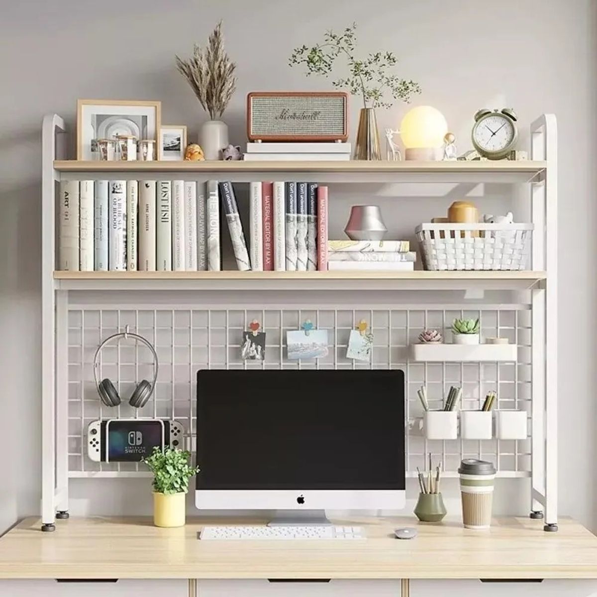 ANYHOGAR - Organizador De Escritorio Multifuncional Con Repisa Metal