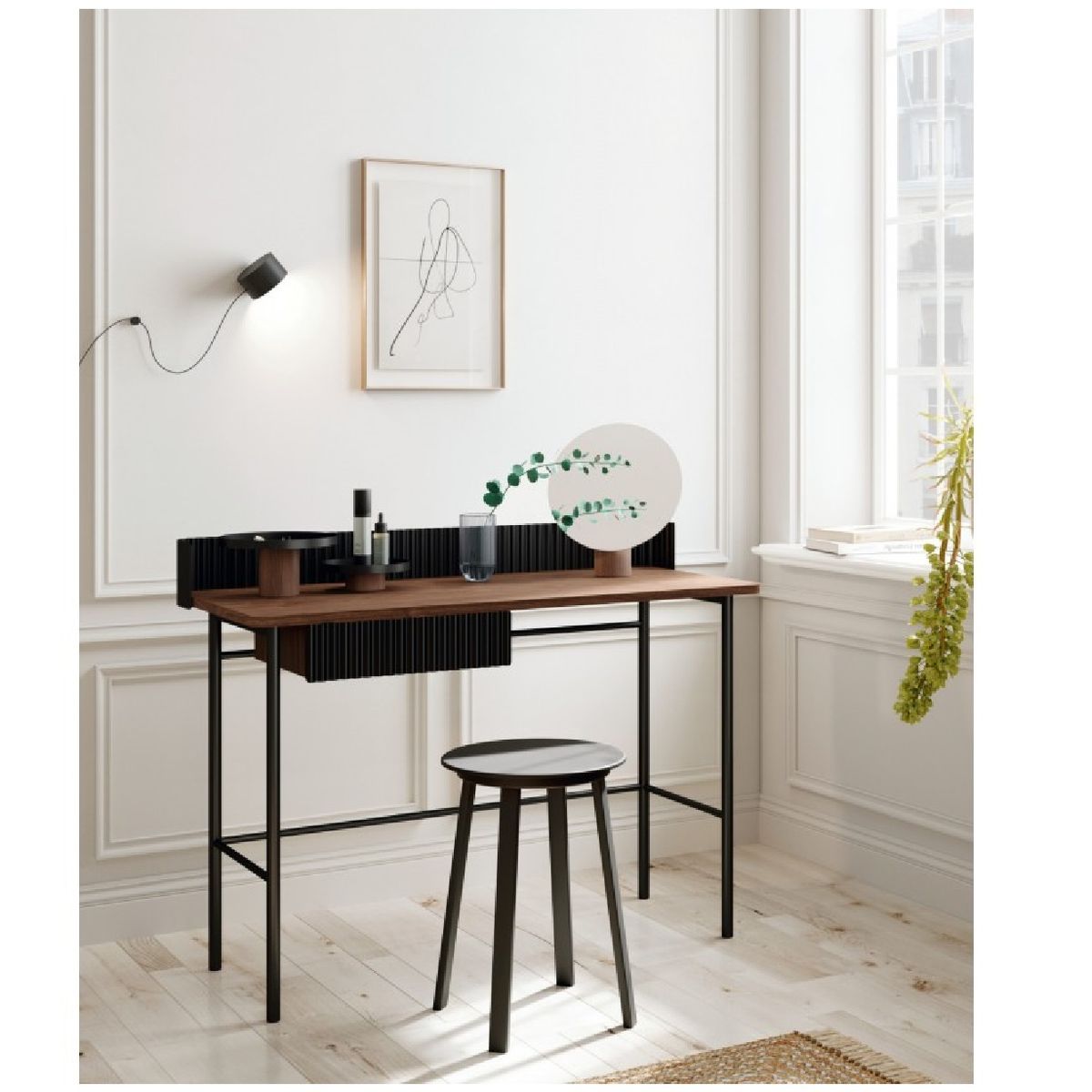 TU MESITA - Escritorio Industrial Moderno Alanis color NegroMarrón 1 cajón TU MESITA