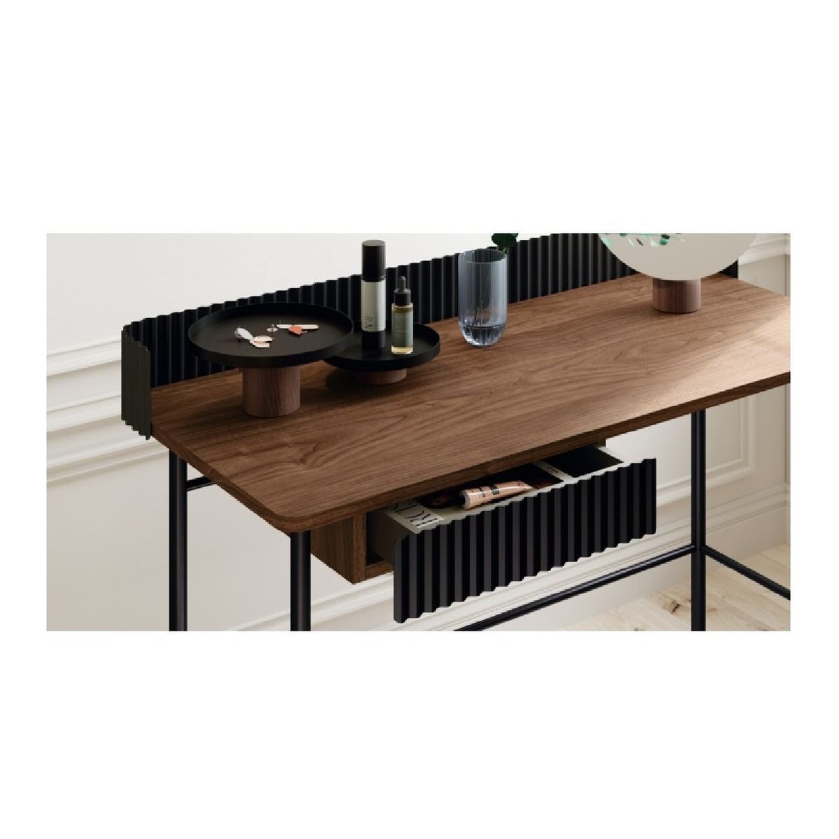 TU MESITA - Escritorio Industrial Moderno Alanis color NegroMarrón 1 cajón TU MESITA