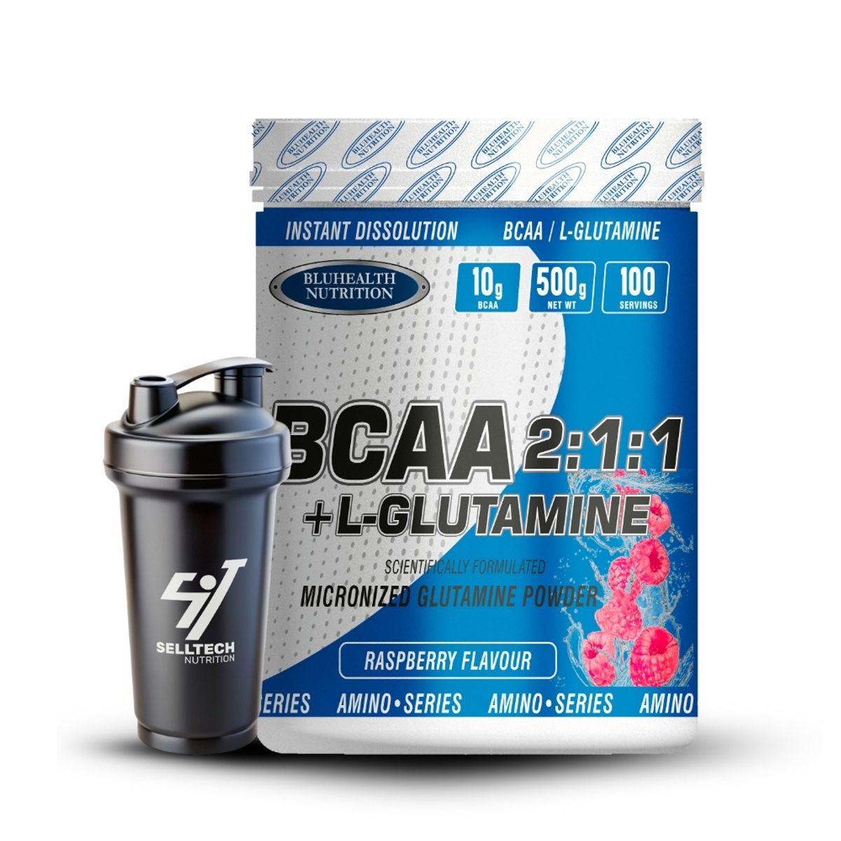 GENERICO - Bcaa + Glutamina Bluhealth Nutrition 500gr Frambuesa
