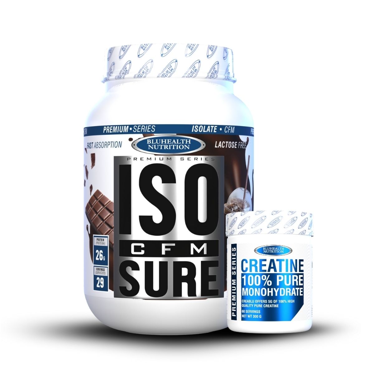 GENERICO - Iso Cfm Sure 2 lb Bluhealth Nutrition  Chocolate + Creatina 300gr