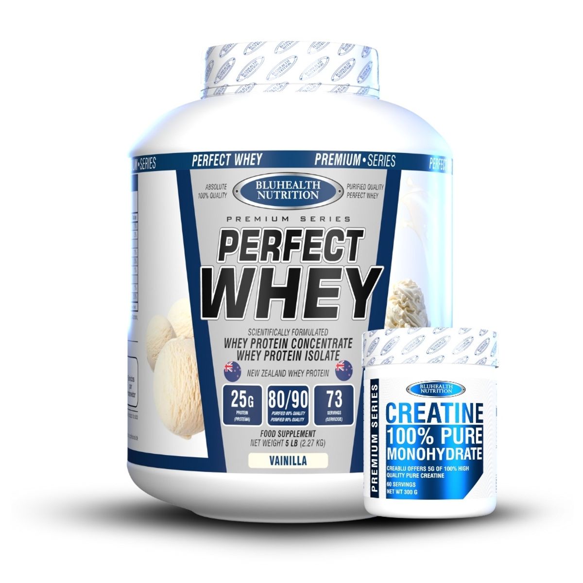 GENERICO - Perfect Whey 5 lb Bluhealth Nutrition  Vainilla+ Creatina 300gr