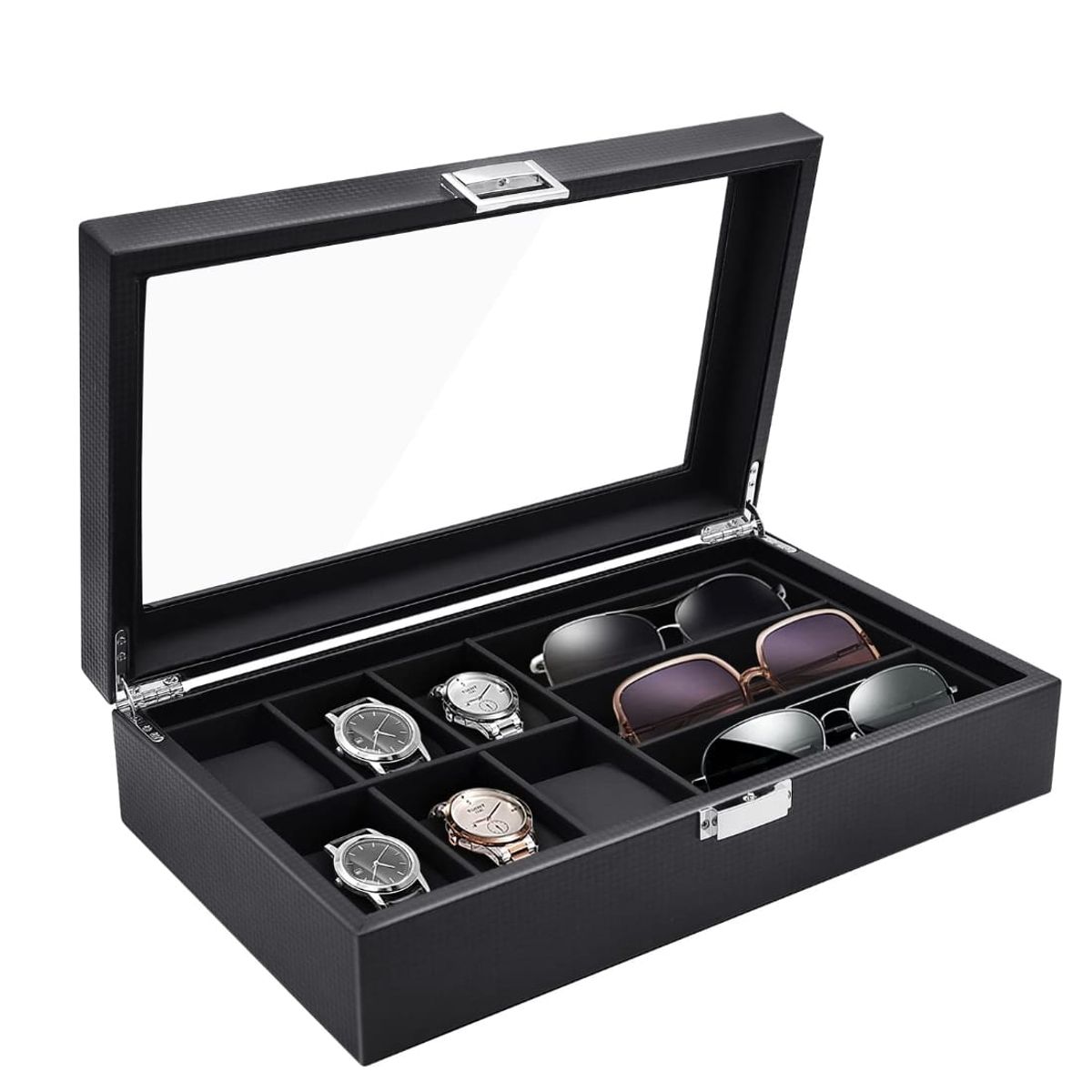 GENERICO - Organizador de Lujo para 6 Relojes y 3 Gafas - Elegancia y Visibilidad