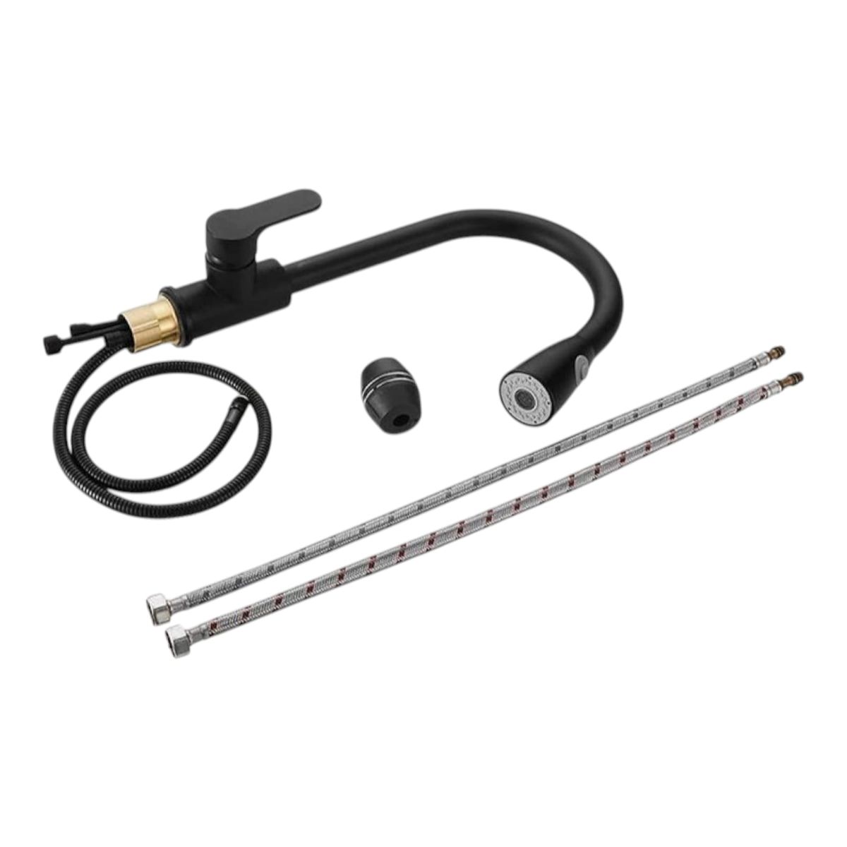 GENERICO - Grifo Caño Cocina Monomando pesado Negro Mate con Rociador Extraíble