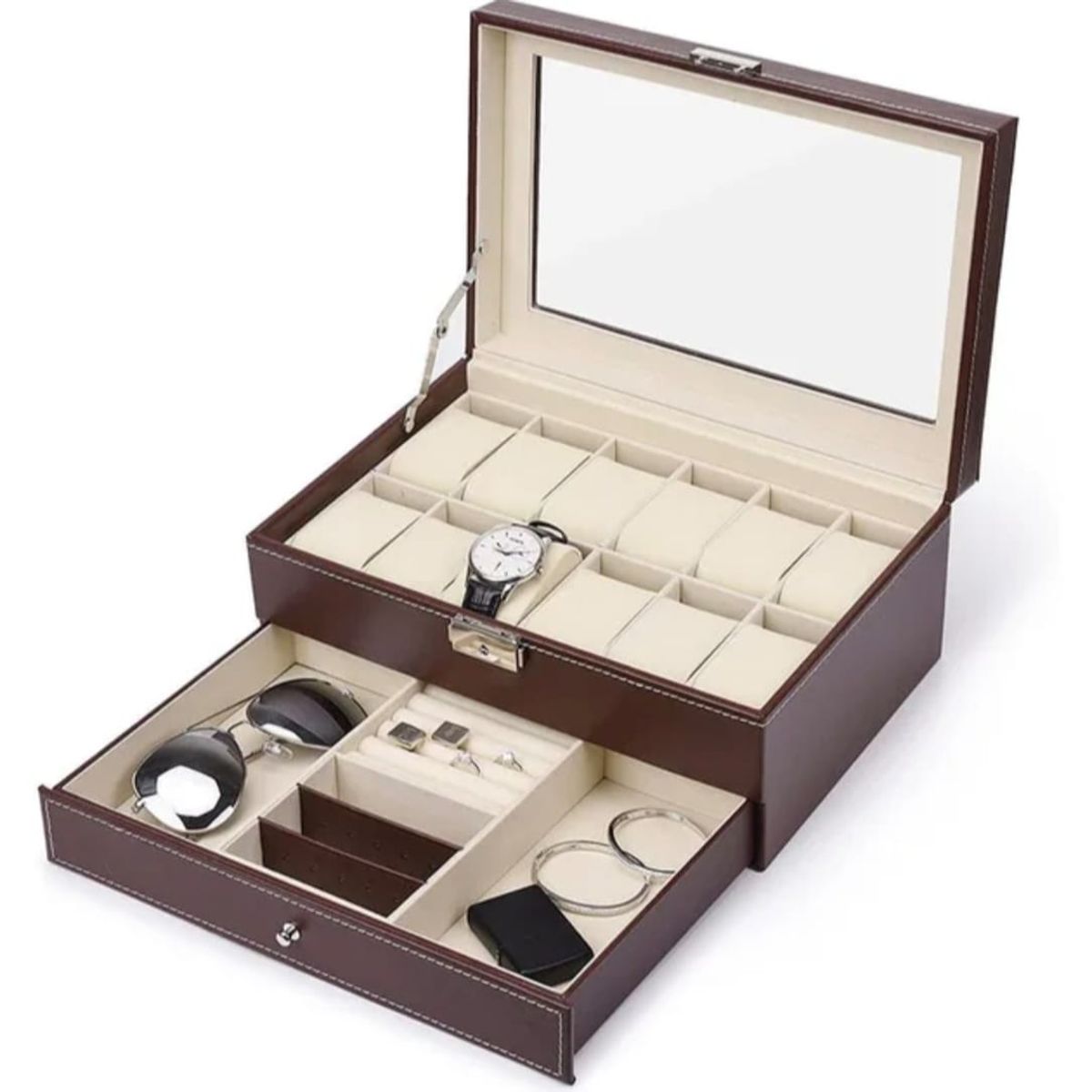 GENERICO - Joyero Organizador de Relojes y Accesorios Premium de Doble Capa