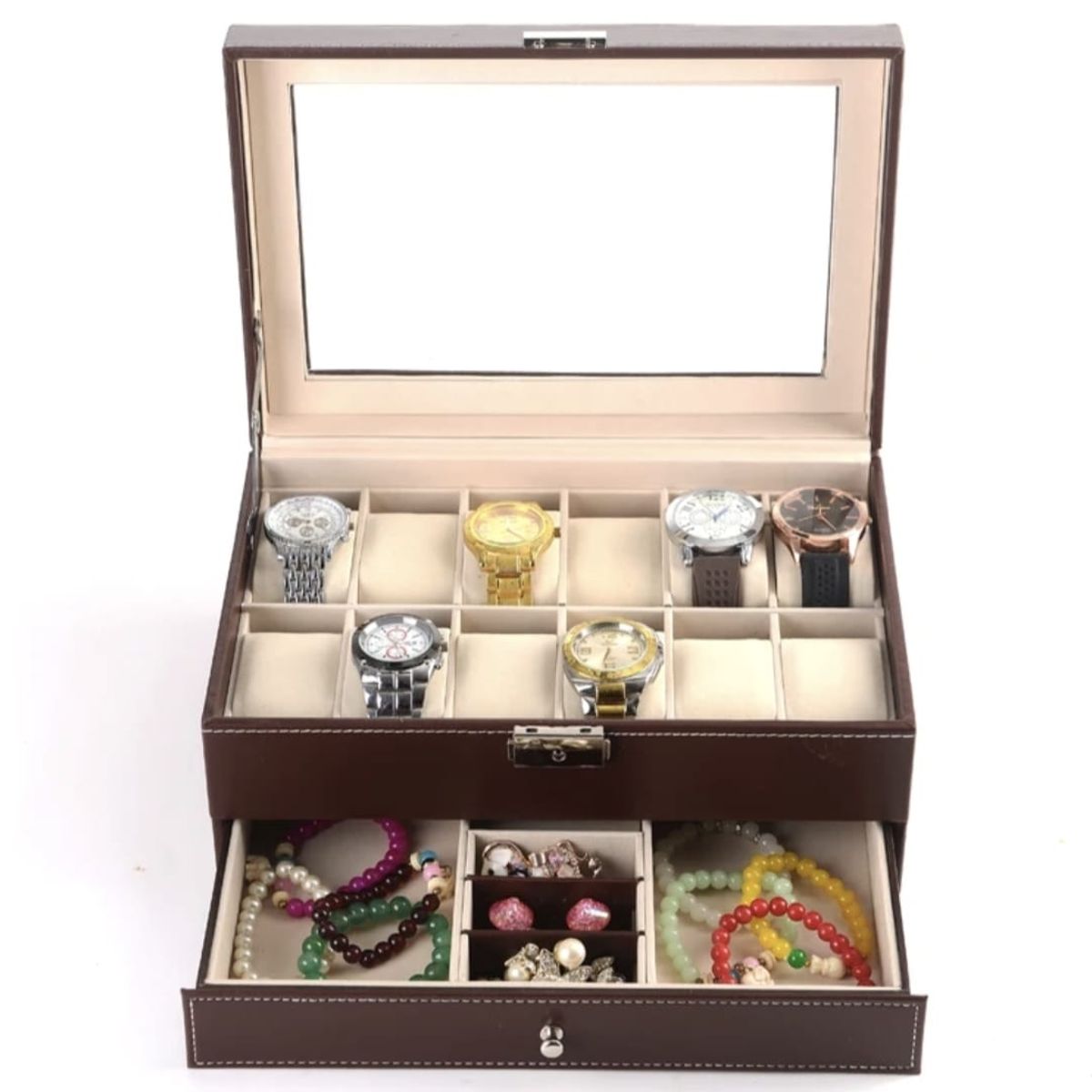 GENERICO - Joyero Organizador de Relojes y Accesorios Premium de Doble Capa