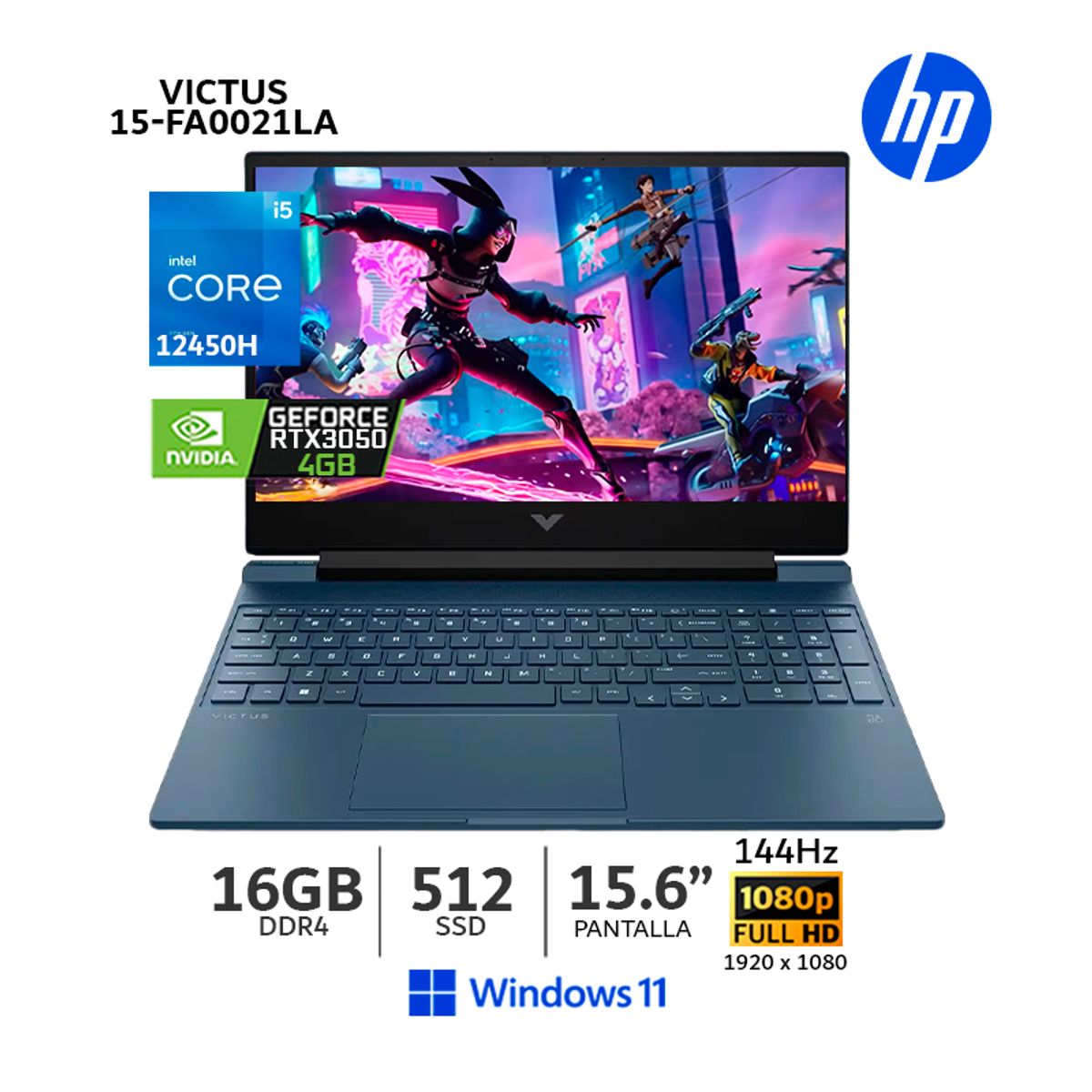 HP - Laptop Gamer Hp Victus 15-fa0021la I5-12450H, RTX3050, 16GB RAM, 512GB SSD, 15.6 (A14LCLA)