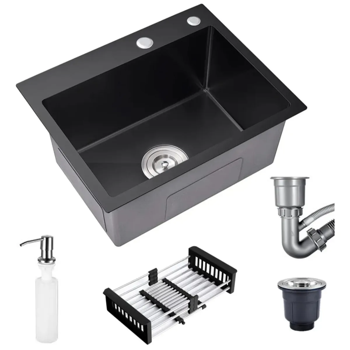 GENERICO - Lavadero Fregadero de Cocina RINOX de Acero Inoxidable Negro Mate 60x45x22