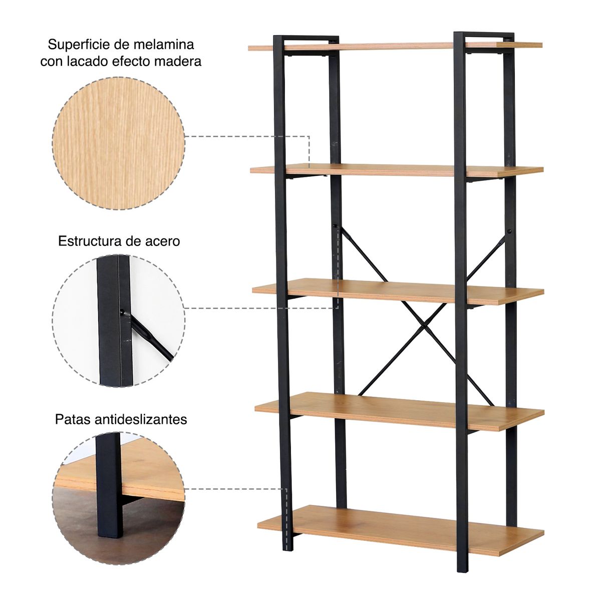 NOVAHUS - Estante 5 niveles 150x80x34 cm Industrial