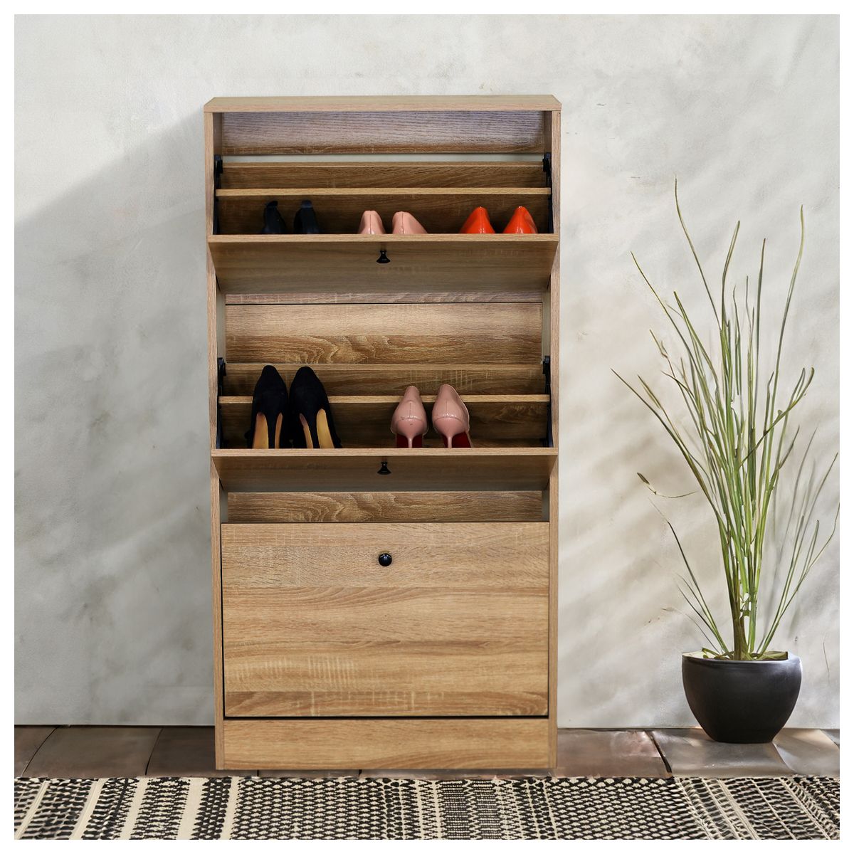 NOVAHUS - Estante Zapatera 3 puertas hasta antideslizante marron