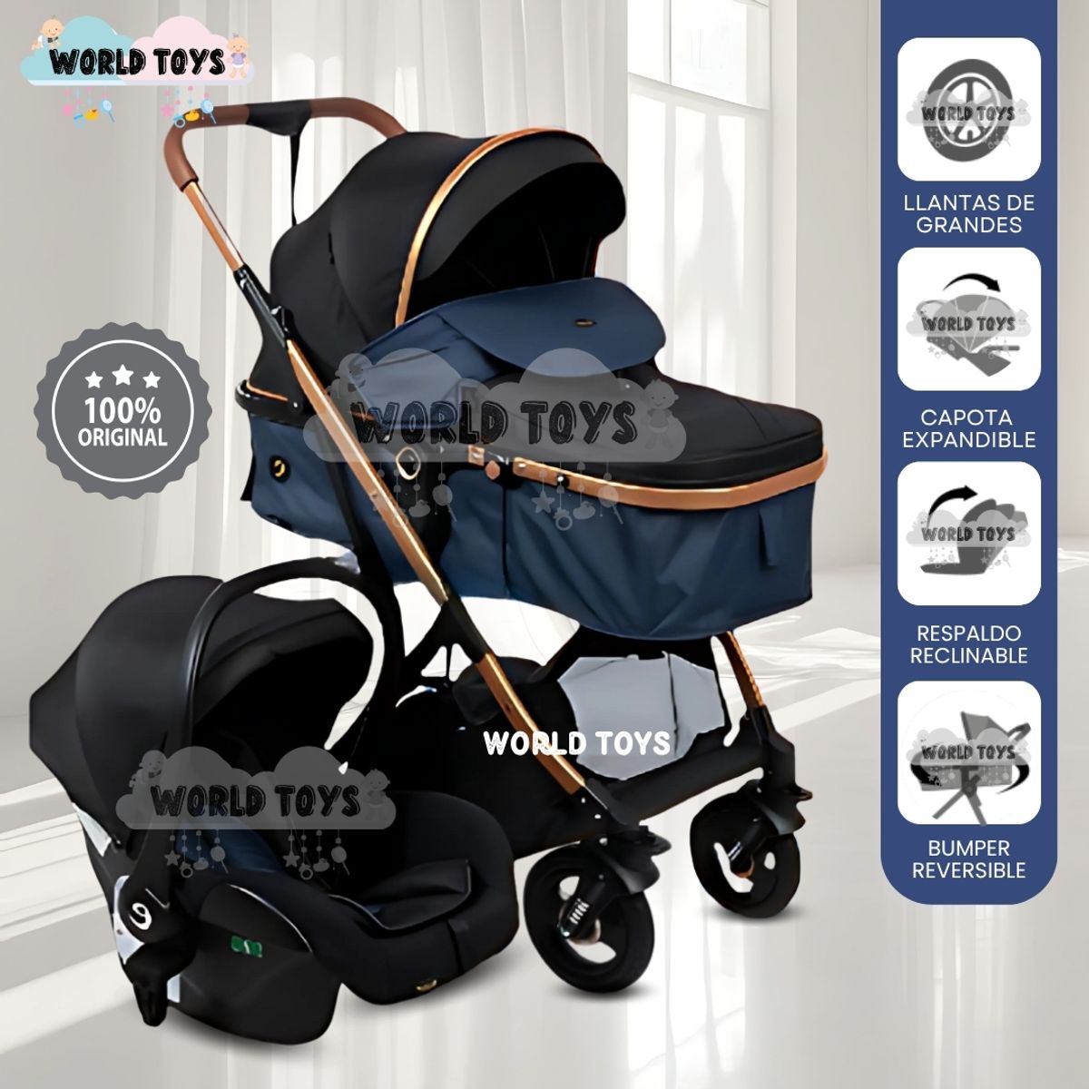 BABY - Coche Cuna Moisés de Lujo «RONDA PRIME» Blue