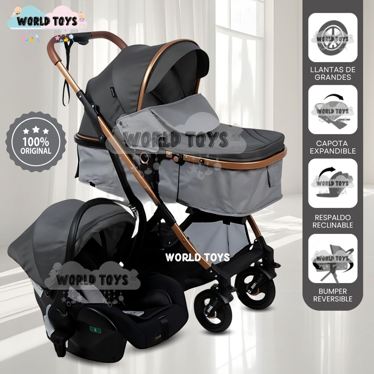 BABY - Coche Cuna Moisés de Lujo «RONDA PRIME» Gray