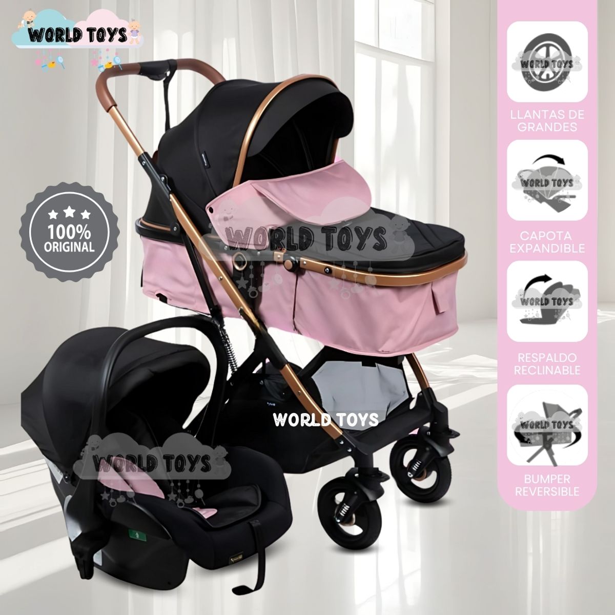 BABY - Coche Cuna Moisés de Lujo «RONDA PRIME» Pink