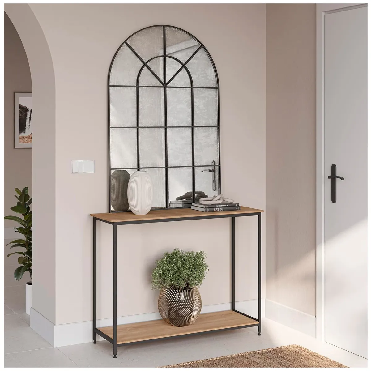 NOVAHUS - Arrimo Novahus Industrial Café con Tubo de Acero y MDF