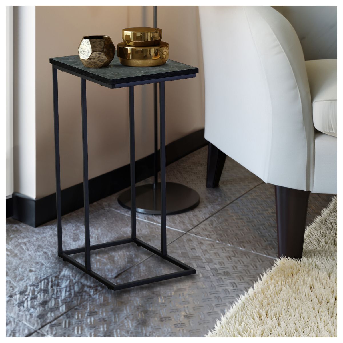 NOVAHUS - Mesa Lateral Estilo Marmol Negro