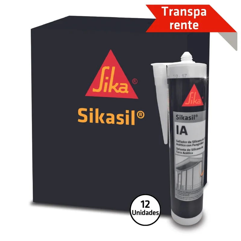 SIKA - Pack 12 Und de Silicona para Vidrios Sikasil IA Transparente 280 ml